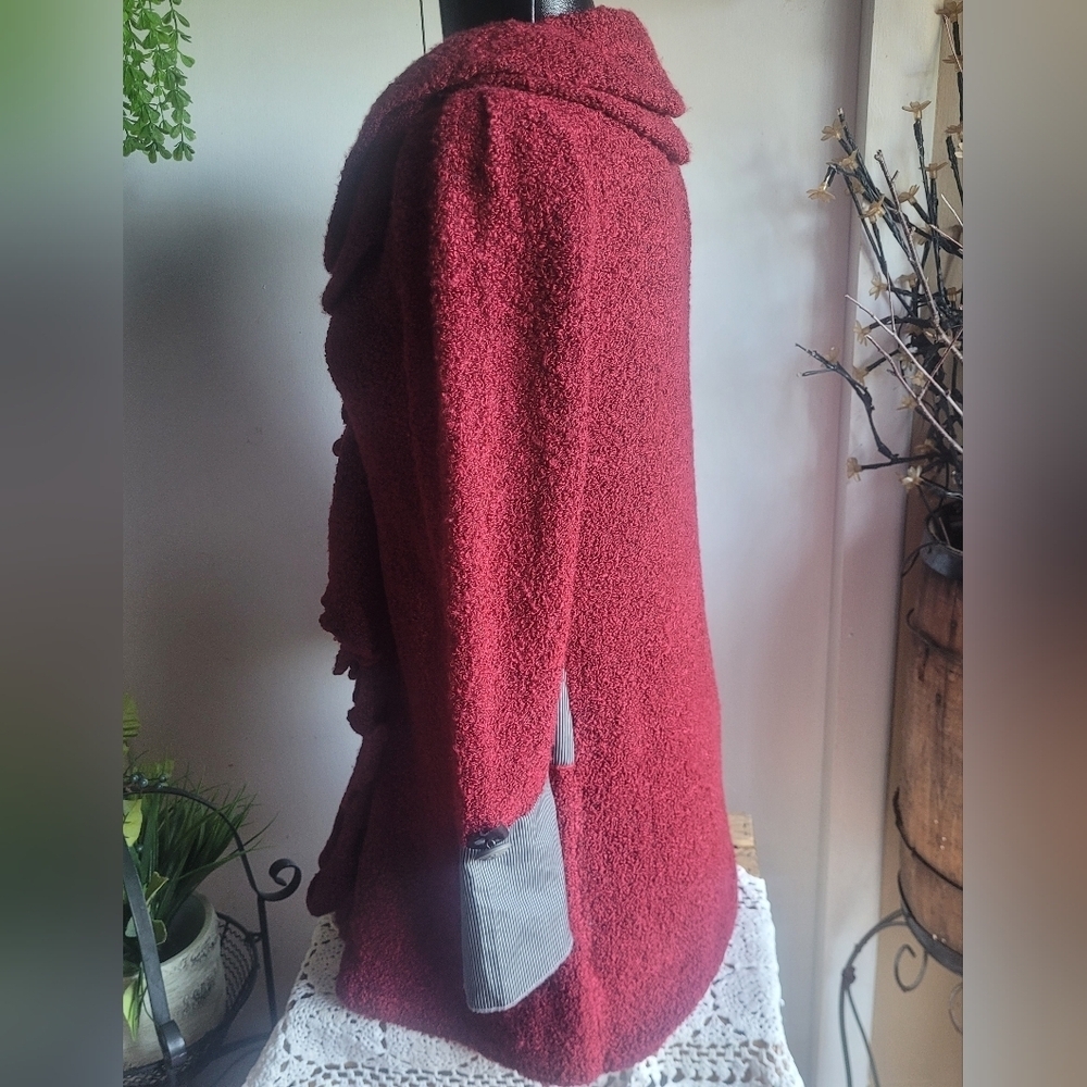 Feelings Red Ruffle Button Front Knit Sweater Cardigan Size S - Picture 6 of 8